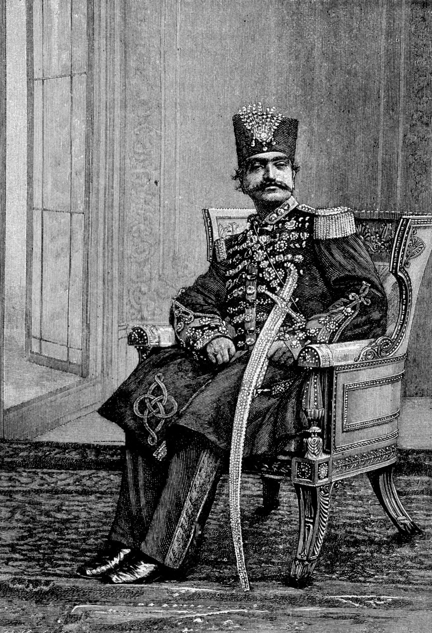 شاه بلاد فارس ، نصر الدين ، بزي احتفالي. بواسطة فنان غير معروف