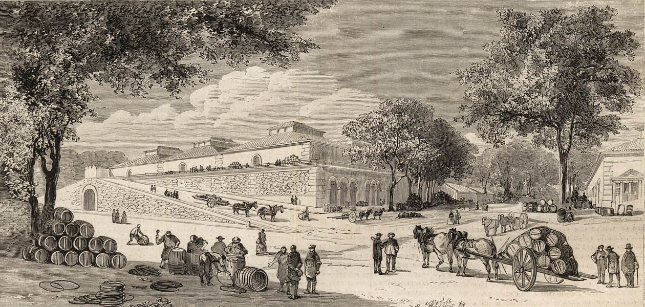 The Wines Warehouse في باريس عام 1861 - Rue de Languedoc و Côte d'Or بواسطة فنان غير معروف