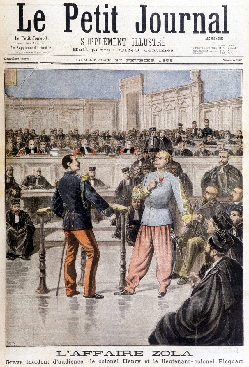 قضية زولا: حادثة استماع خطيرة بين العقيد هوبير هنري (1846-1898) والمقدم جورج بيكوارت (1854-1914) - في "لو بيتيت جورنال" بتاريخ 27/02/1898 بواسطة فنان غير معروف