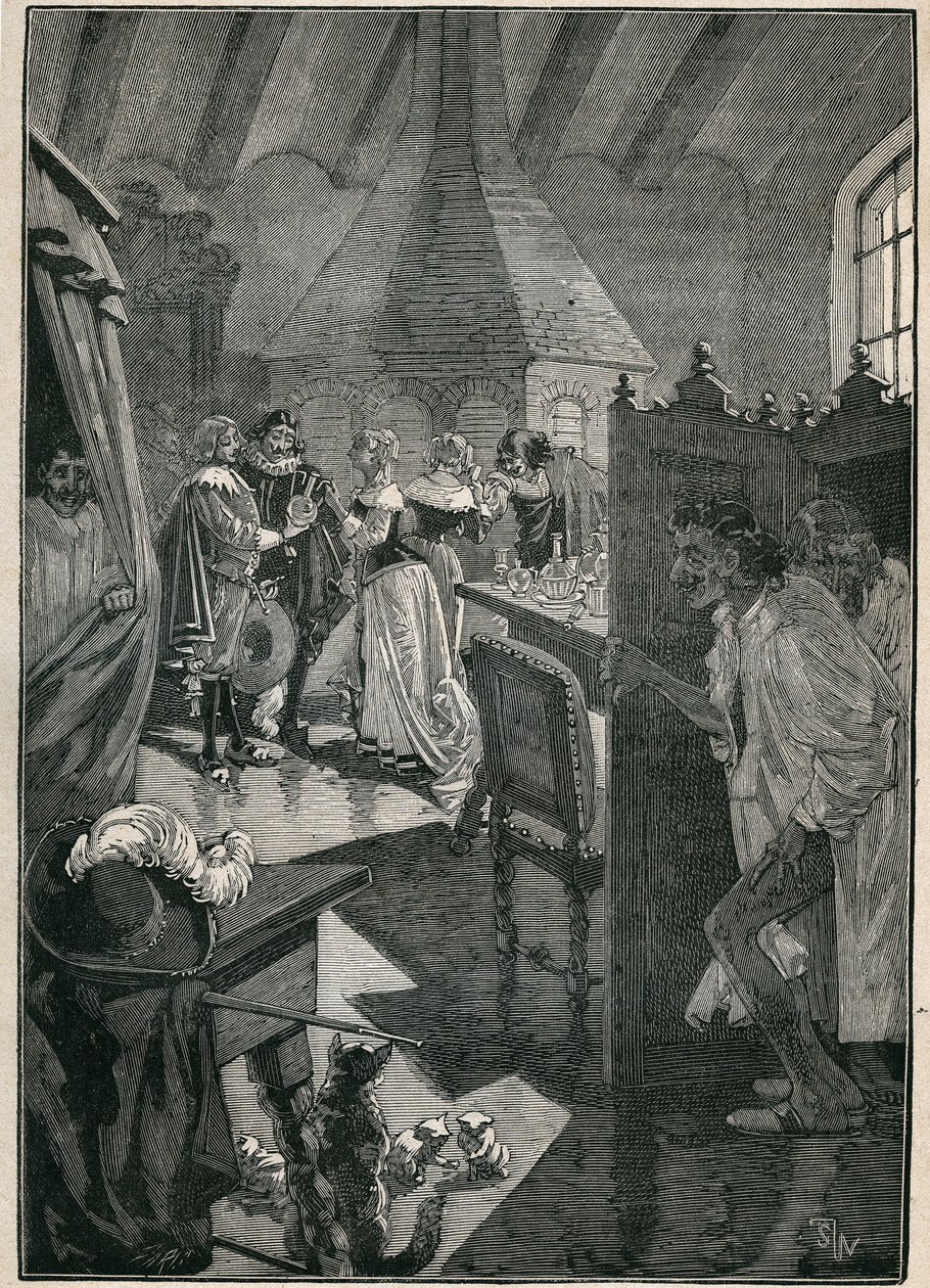 فن الزجاج: صناع الزجاج. نقش من عام 1885 في "" Les Arts et metiers Illustres "" لأدولف بيتارد. بواسطة فنان غير معروف