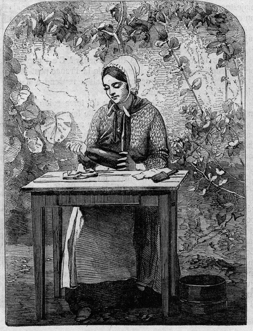 تعبئة نبيذ الشمبانيا في زجاجات. نقش من عام 1864. بواسطة فنان غير معروف