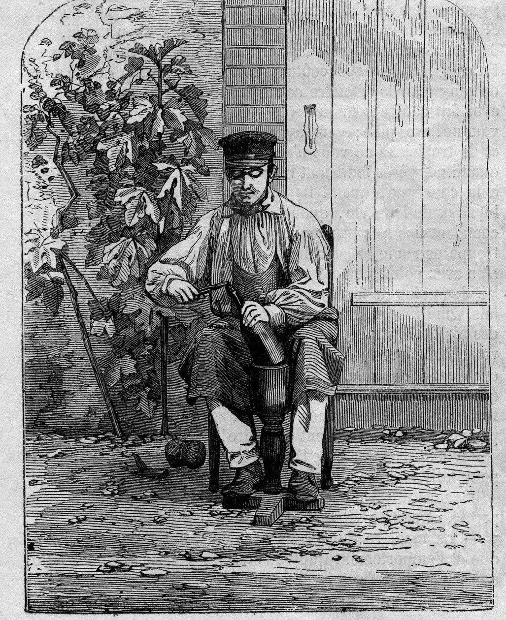 تعبئة نبيذ الشمبانيا في زجاجات. نقش من عام 1864. بواسطة فنان غير معروف