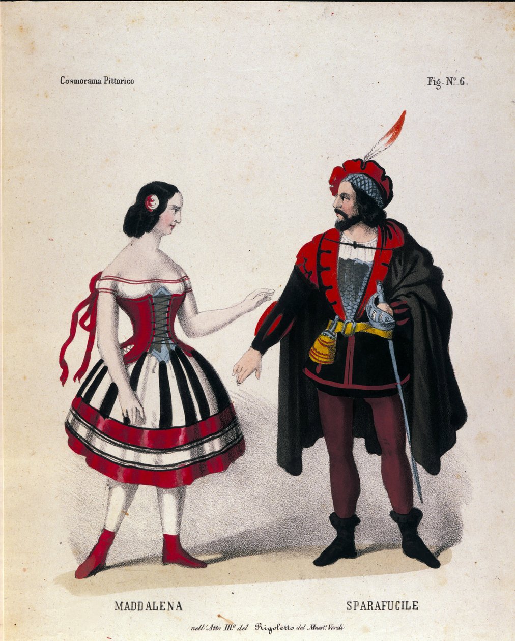 شخصيات مادالينا وسبارافوسيل في الفصل الثالث من أوبرا "" ريجوليتو "للملحن جوزيبي فيردي (1813-1901) بواسطة فنان غير معروف