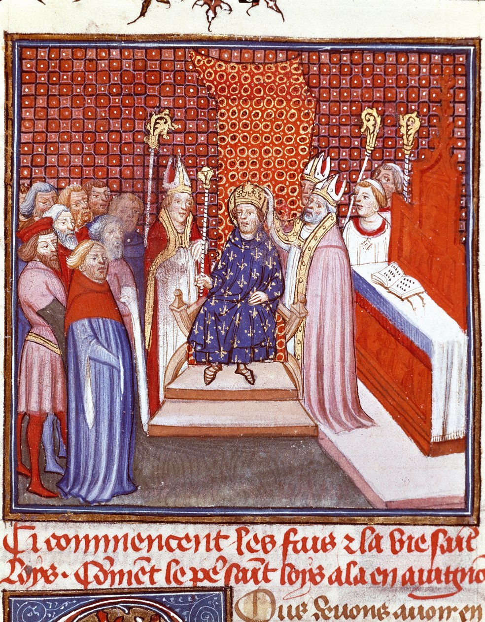 تتويج القديس لويس (1214-1270) في 1226 مصغرة من "" Les grandes Chronicles de France "لجان فرويسارت (1337-1400) القرن الرابع عشر شانتيلي ، متحف كوندي بواسطة فنان غير معروف