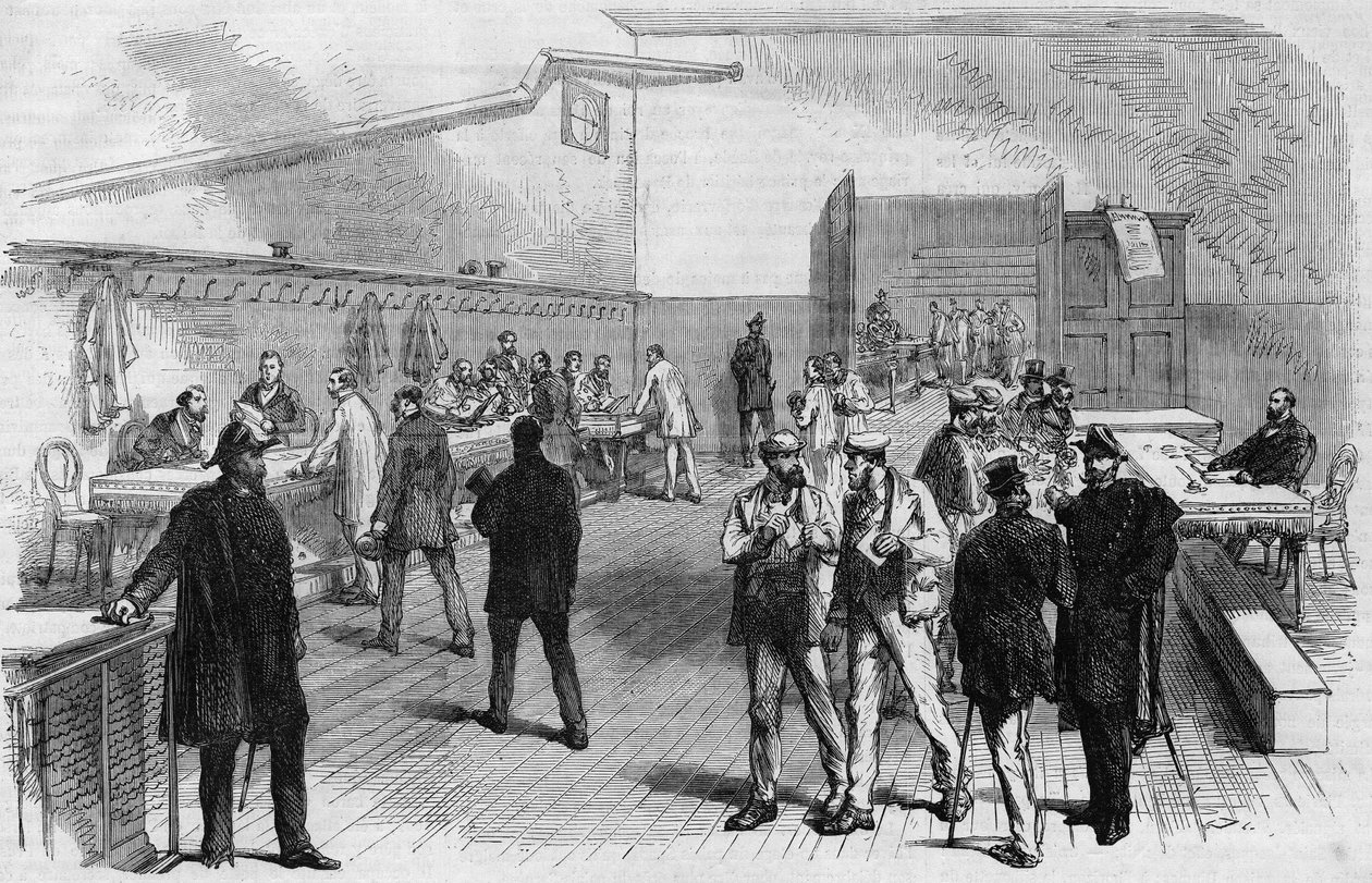 انتخابات باريس 1869: توزيع الخرائط الانتخابية على مجلس بلدية مونمارتر. نقش من عام 1869. بواسطة فنان غير معروف