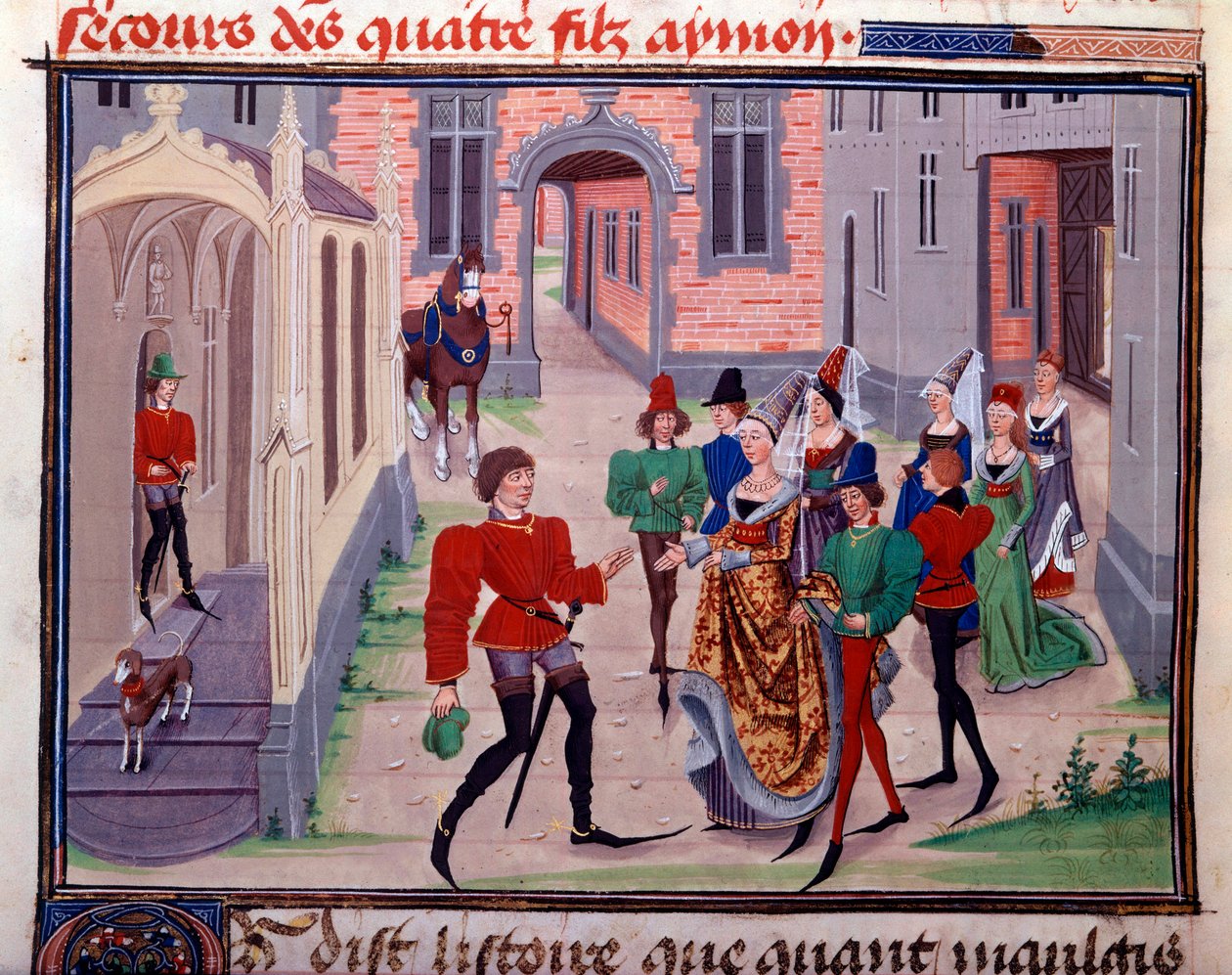 خطوبة كلاريس ، ابنة الملك إيفون دي جاسكوني ورينود المصغر من مخطوطة "Renaud de Montauban" أو "Les quatre fils Aymon" لـ Loyset Liedet (نشط بين 1448 و 1478). السيدة 5073. القرن الخامس عشر مكتبة الأرسنال ، باريس بواسطة فنان غير معروف