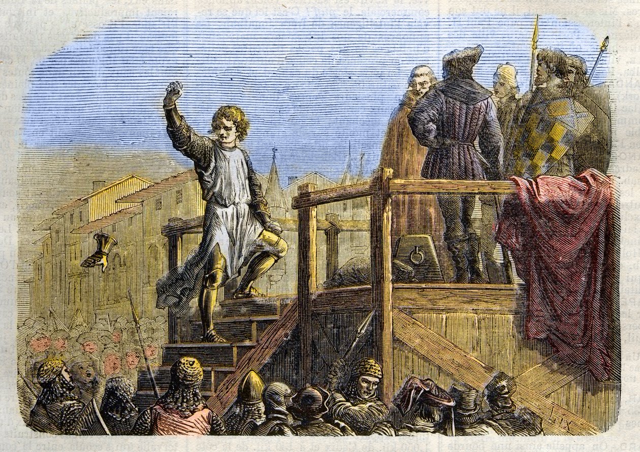 إعدام كونرادين (أو كونراد هوهنشتاوفن) ملك صقلية ودوق شوابيا (1252-1268) بأمر من تشارلز أنجو بعد معركة تاجلياكوزو عام 1268 "(إعدام كونرادين (أو كونراد الأصغر) ، آخر ملوك ستوفر صقلية ، التالية بواسطة فنان غير معروف