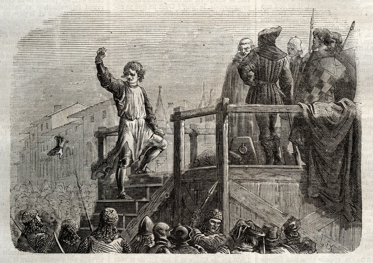 إعدام كونرادين (أو كونراد هوهنشتاوفن) ملك صقلية ودوق شوابيا (1252-1268) بأمر من تشارلز أنجو بعد معركة تاجلياكوزو عام 1268 "(إعدام كونرادين (أو كونراد الأصغر) ، آخر ملوك ستوفر صقلية ، التالية بواسطة فنان غير معروف