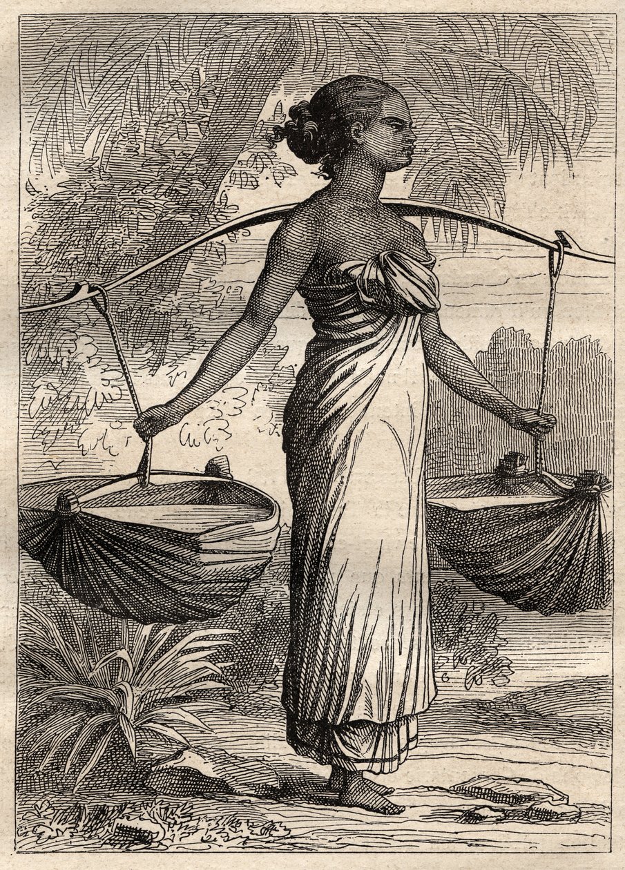 الرحلة الاستكشافية حول العالم (1790-1792) للكابتن إتيان مارشان (1755-1793): ناقلة مياه في تيمور (تيمور الشرقية ، إندونيسيا) - رسم توضيحي مأخوذ من "البحارة العظماء في القرن الثامن عشر" بواسطة فنان غير معروف
