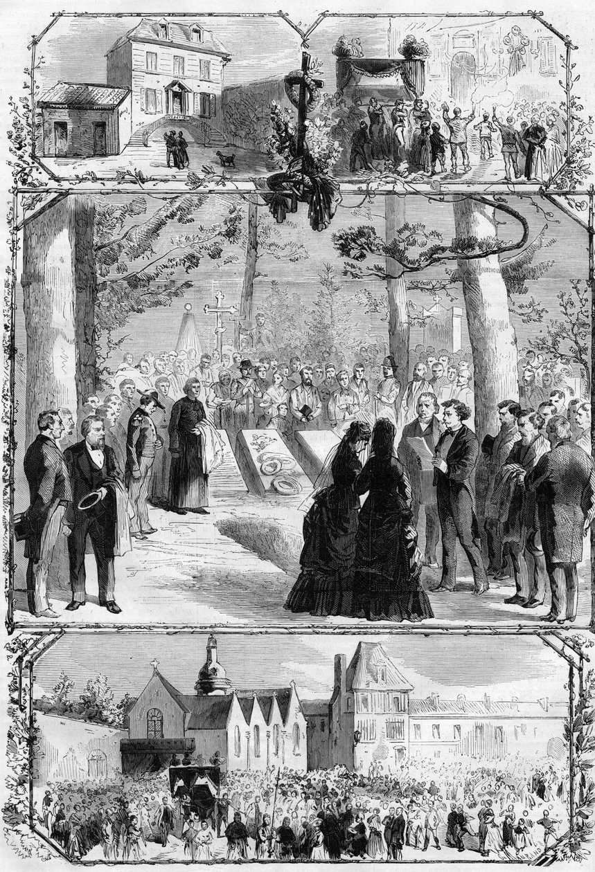 جنازة ألكسندر دوما بيريه (1802-1870) في فيلير كوترتس (فيليرز-كوترتس). نقش في "" L'Univers اللامع "" بواسطة فنان غير معروف