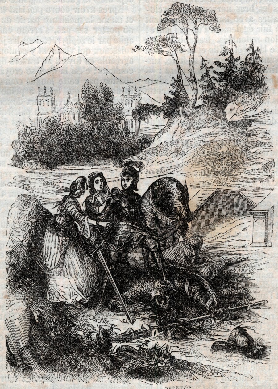 هزم العملاق إريفيل من قبل روجر (روجيرو ، روجيرو) - نقش عام 1851 من "" Furious Roland "(أورلاندو فوريوسو) (القرن السادس عشر) بواسطة Ludovico Ariosto ، المعروف باسم Ariosta - طبعة مترجمة من الإيطالية بواسطة Count of Tressan وتم نشرها بواسطة Gu بواسطة فنان غير معروف