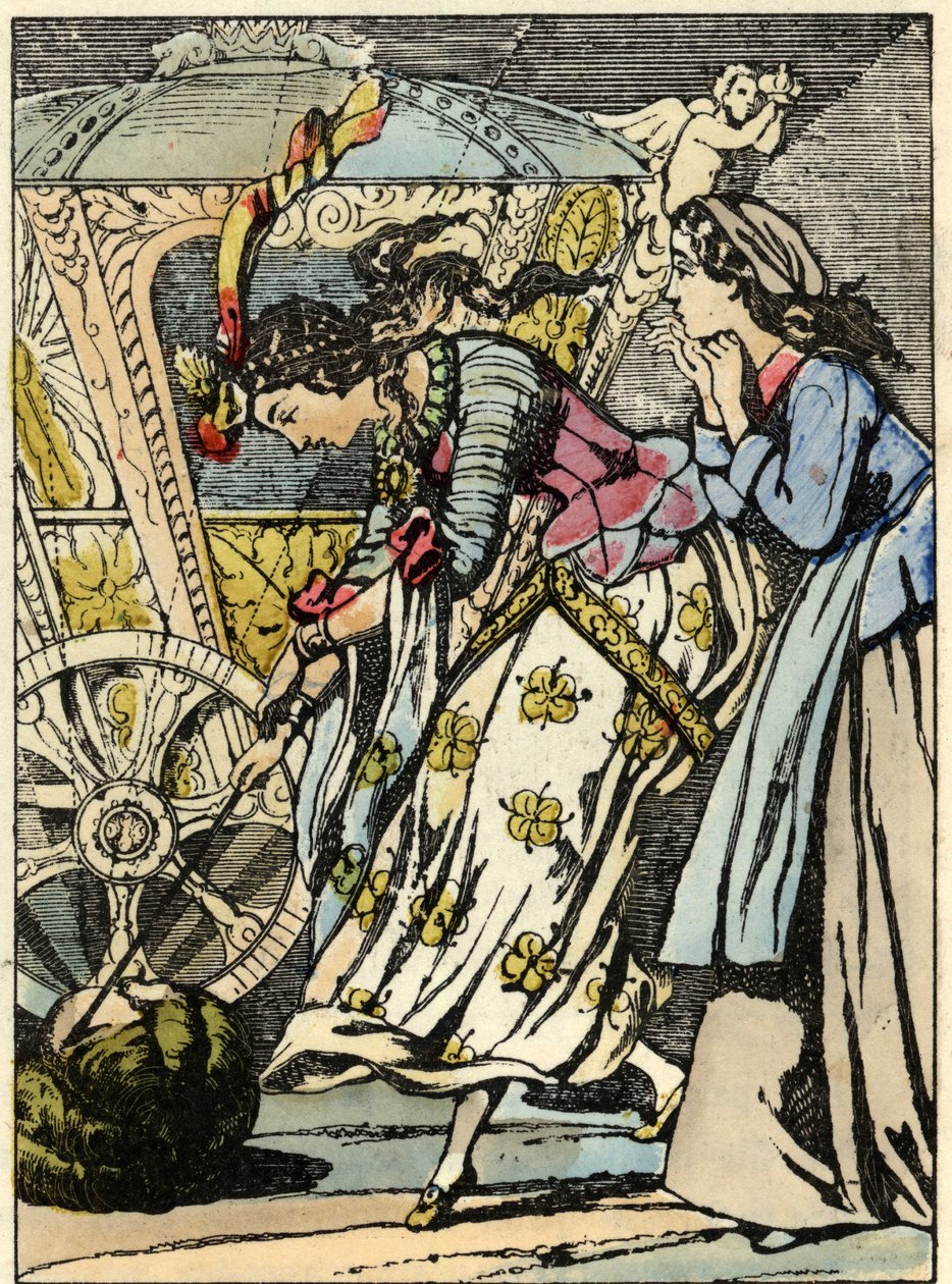 حسن رسم اليقطين في عربة أمام عيون سندريلا. رسم توضيحي لقصة تشارلز بيرولت "Cinderella or La petite slipper de verre" بواسطة فنان غير معروف