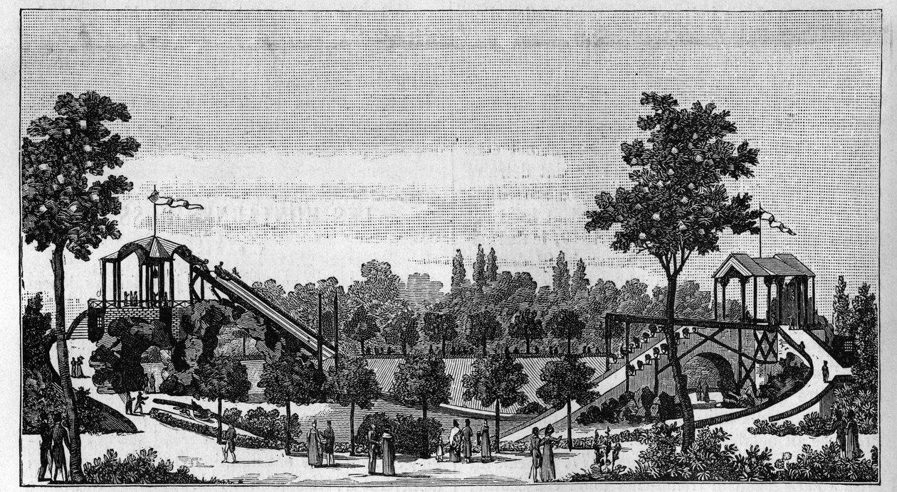 القفزة من Niagara إلى Ruggieri Garden ، شارع Saint-Lazare في باريس حوالي عام 1824. في "" La Nature. مراجعة العلوم وتطبيقاتها في الفنون والصناعة ". 1888 بواسطة فنان غير معروف