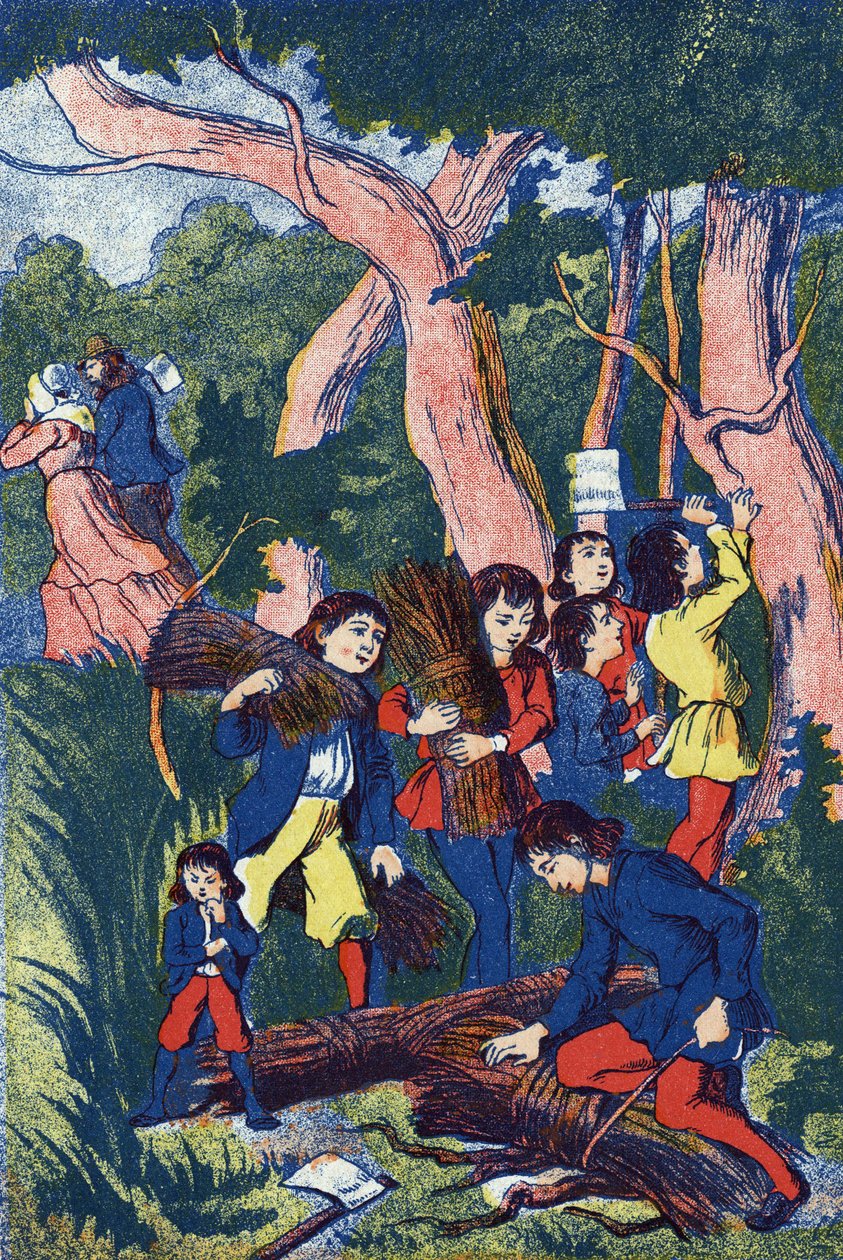 الحطابون يتخلون عن أطفالهم ، رسم توضيحي لـ "Le Pepetit poucet" ، حكاية تشارلز بيرولت (1628-1703) ، الكاتب الفرنسي. توضيح مجهول. الصور مارسيل فاني ، جارفيل نانسي ، بدون تاريخ (أواخر القرن التاسع عشر). بواسطة فنان غير معروف