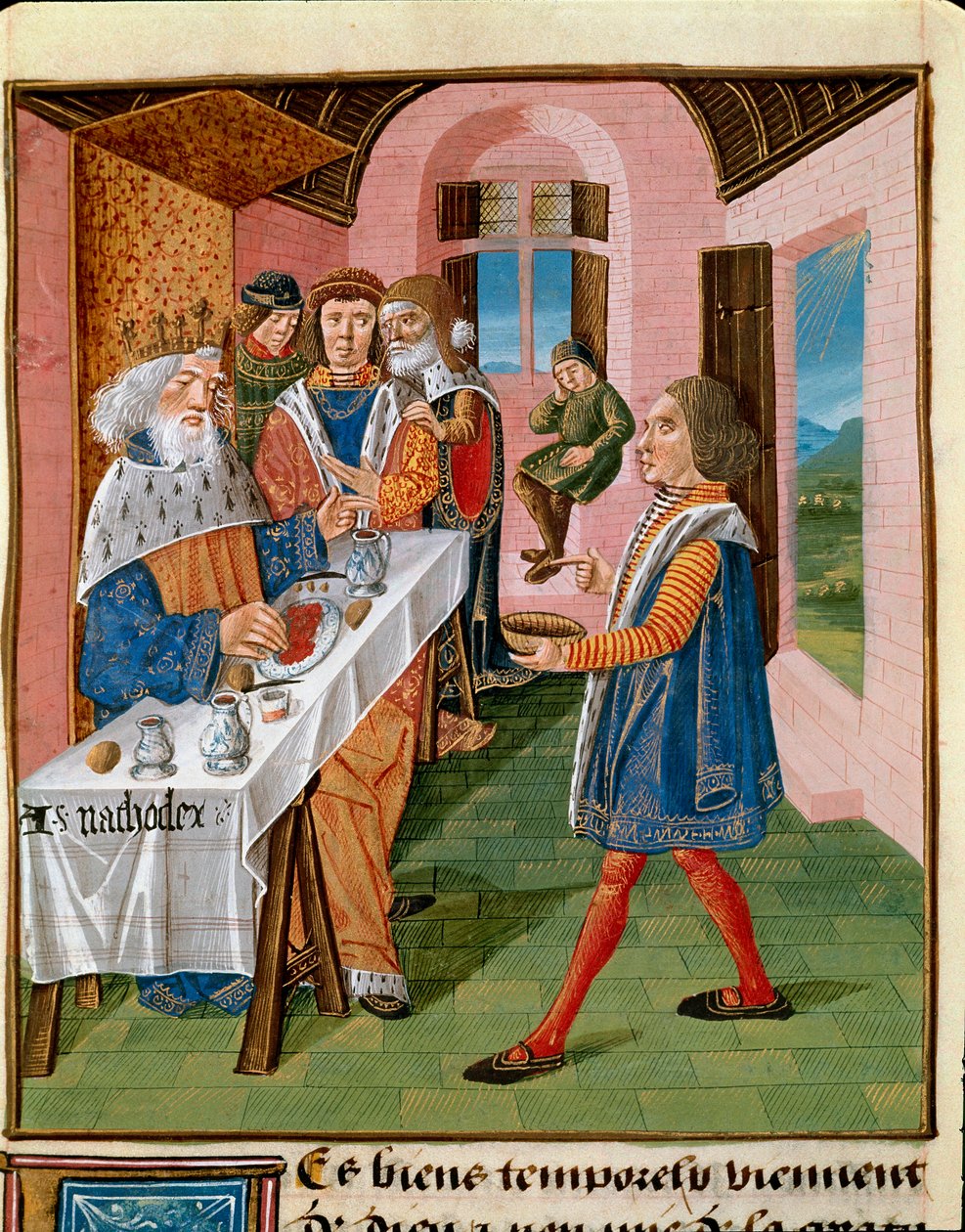 وجبة ملك صقلية ، Arthagogles Miniature من "كتاب البركة الطيبة" بقلم يعقوب الكبير (1360-1415 / 1418) ، مكرسة لجون دوق بيري بواسطة فنان غير معروف
