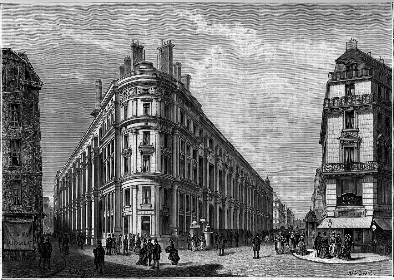 فندق Hotel des Postes de la Rue du Louvre الجديد في باريس بعد إعادة بنائه. نقش في مجلة "La jeunesse" " بواسطة فنان غير معروف