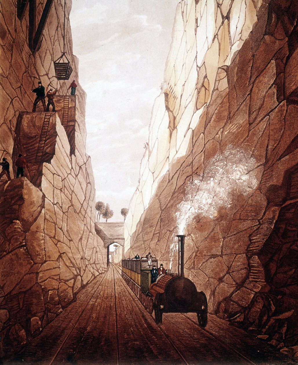 خط السكة الحديد الجديد بين مانشستر وليفربول. خندق جبل الزيتون. 1832. بواسطة فنان غير معروف