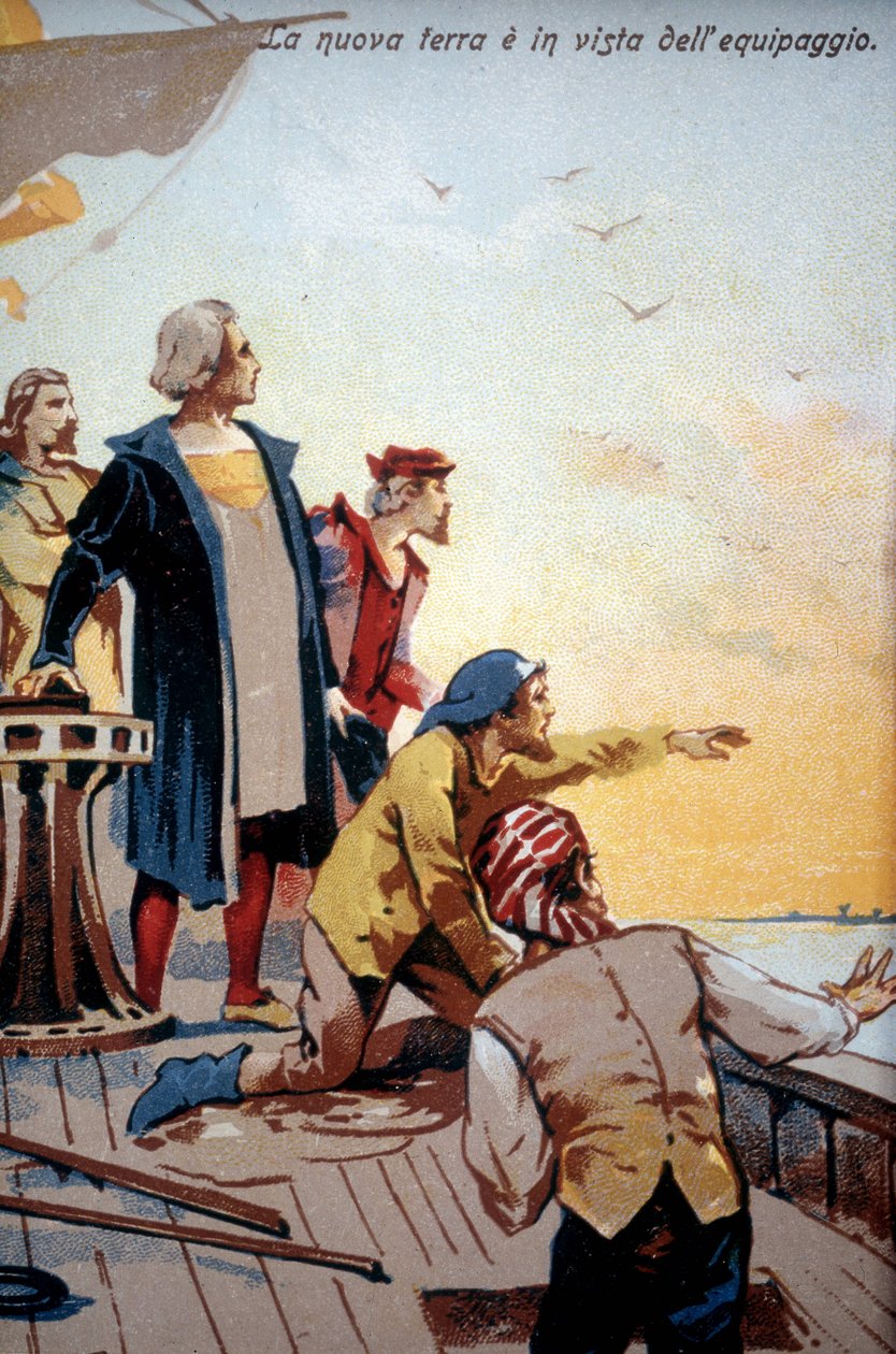 العالم الجديد أمام طاقم كريستوفر كولومبوس (1492). بواسطة فنان غير معروف
