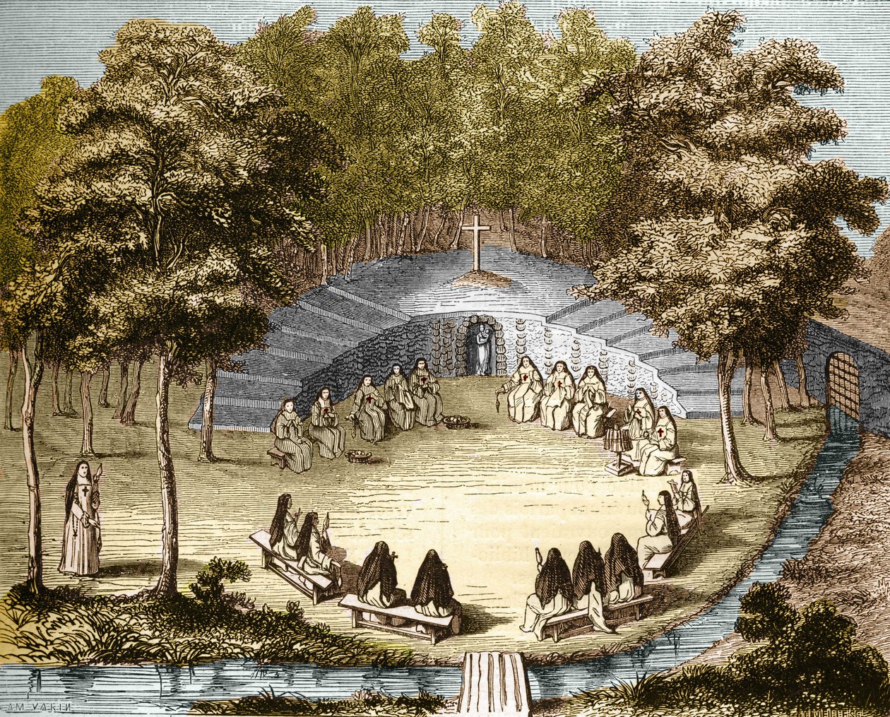 راهبات Port-Royal-des-Champs (Port Royal des Champs) يلقيان المحاضرة في عزلة. بواسطة فنان غير معروف