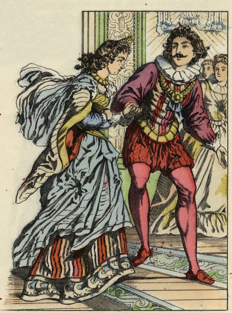 الأمير يدعو سندريلا للرقص. رسم توضيحي لقصة تشارلز بيرولت "Cinderella or La petite slipper de verre" بواسطة فنان غير معروف