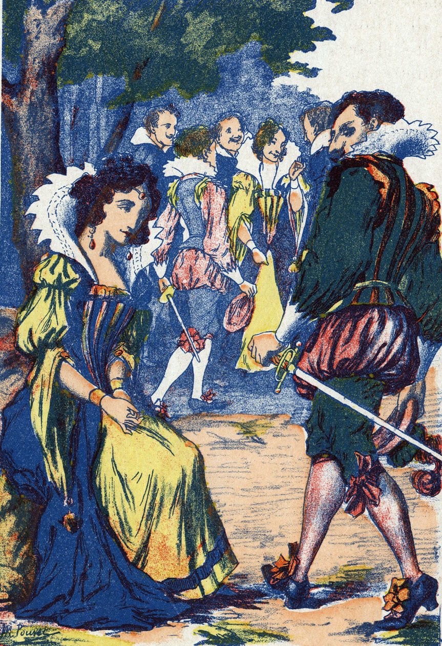 أدت حماقة الأميرة إلى إبعاد رجال الحاشية. رسم توضيحي مجهول لـ "Riquet à la houppe" ، حكاية للكاتب الفرنسي شارل بيرولت (1628-1703). الصور مارسيل فاني ، جارفيل نانسي ، بدون تاريخ (أواخر القرن التاسع عشر). بواسطة فنان غير معروف