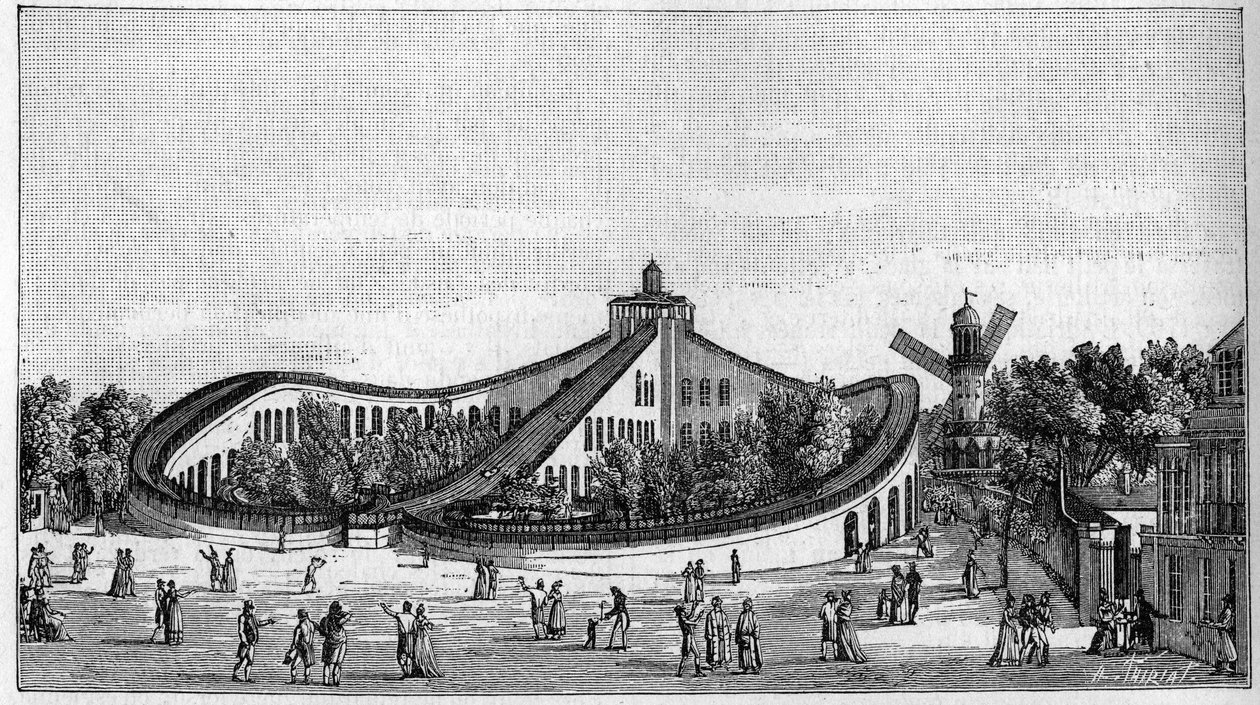 السفينة الدوارة لحديقة بوجون في باريس عام 1821. في "" الطبيعة. مراجعة العلوم وتطبيقاتها في الفنون والصناعة ". 1888 بواسطة فنان غير معروف