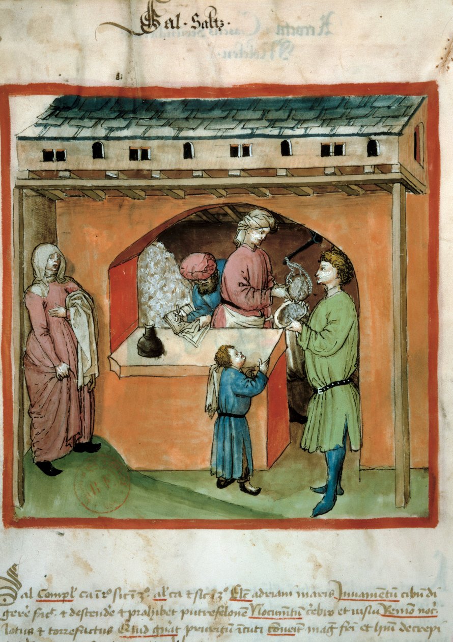 The salt merchant Eluminure from the trade of medicine and dietetics “” Tacuinum sanitatis”” بواسطة فنان غير معروف