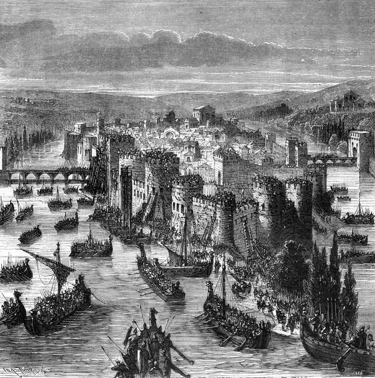 حصار النورمانديين لباريس عام 885 - في "" L'Histoire de France "بقلم هنري مارتن بواسطة فنان غير معروف