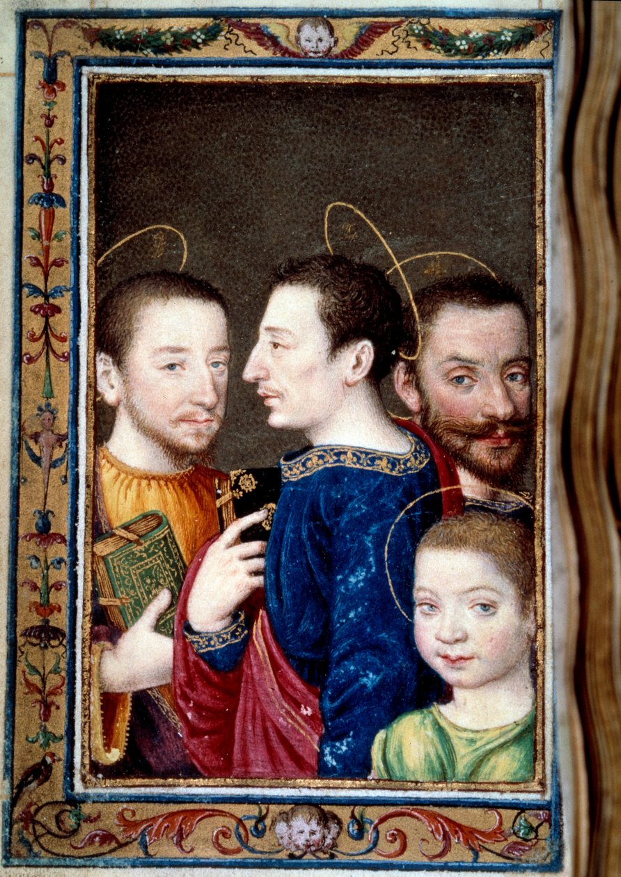 أبناء فرانسوا الأول (1494-1547): فرانسوا (1518-1536) دولفين ، هنري الثاني (1519-1559) وتشارلز (1522-1545). صورة مصغرة في "" كتاب الساعات لكاثرين دي ميديسي "" (كاترينا دي ميديشي) بواسطة فنان غير معروف