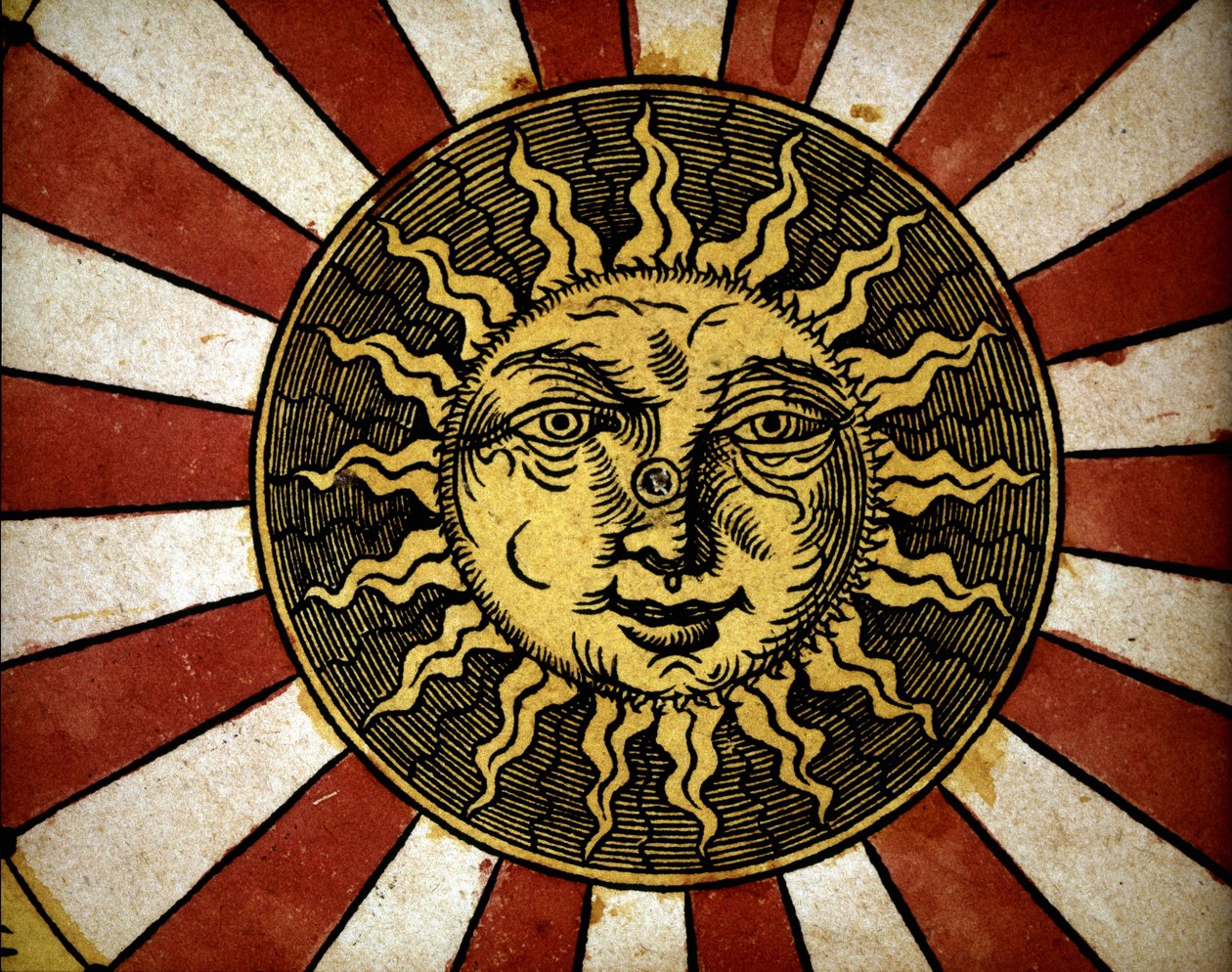 الشمس - في "" Astronomicon Caesarum "، أطروحة من القرن السادس عشر. بواسطة فنان غير معروف
