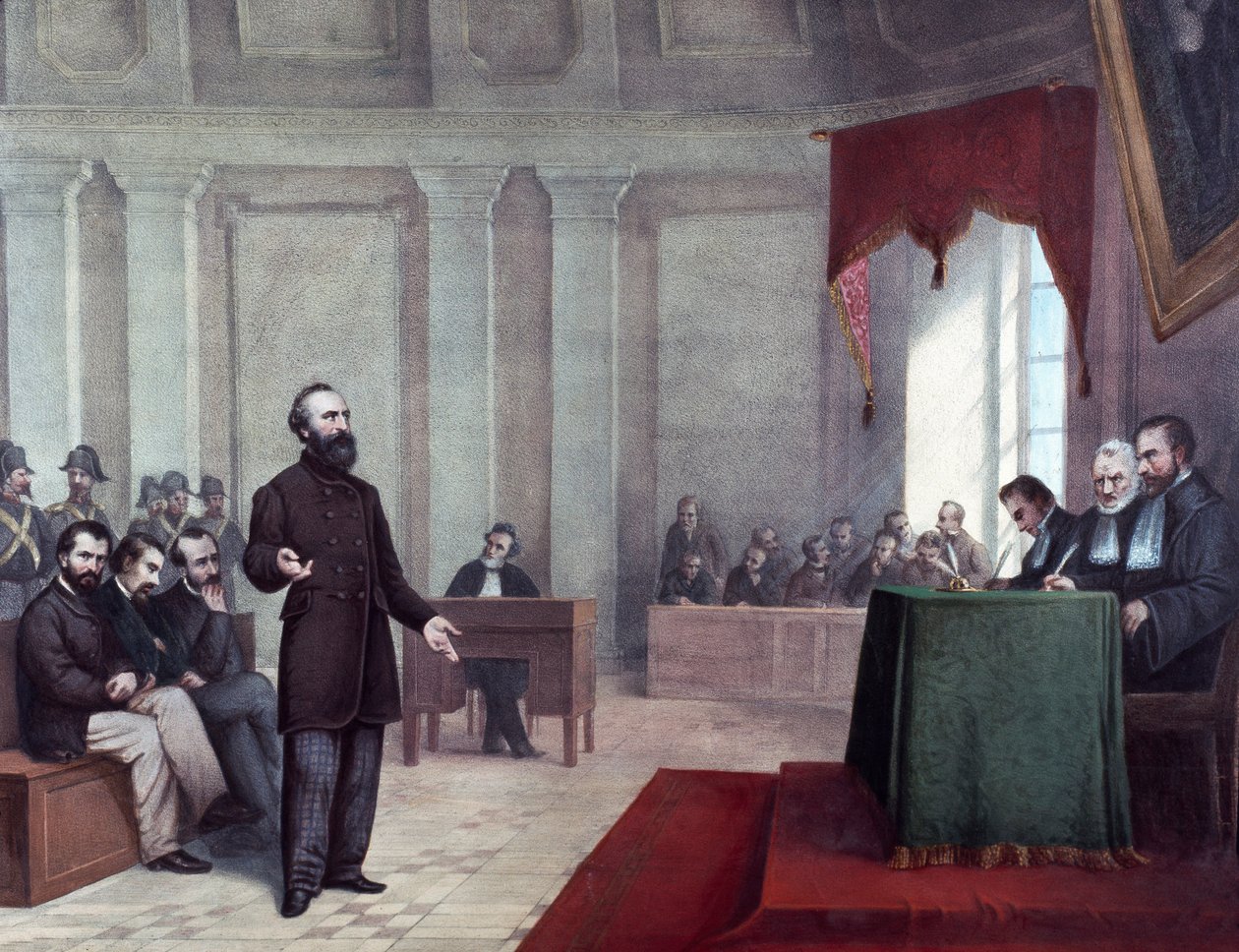 محاكمة فيليس أورسيني (1819-1858) الذي ارتكب هجوم 14 يناير 1858 على نابليون الثالث. مطبوعات حجرية من نهاية القرن التاسع عشر. مجموعة ميلان الخاصة © Luisa Ricciarini / Leemage بواسطة فنان غير معروف
