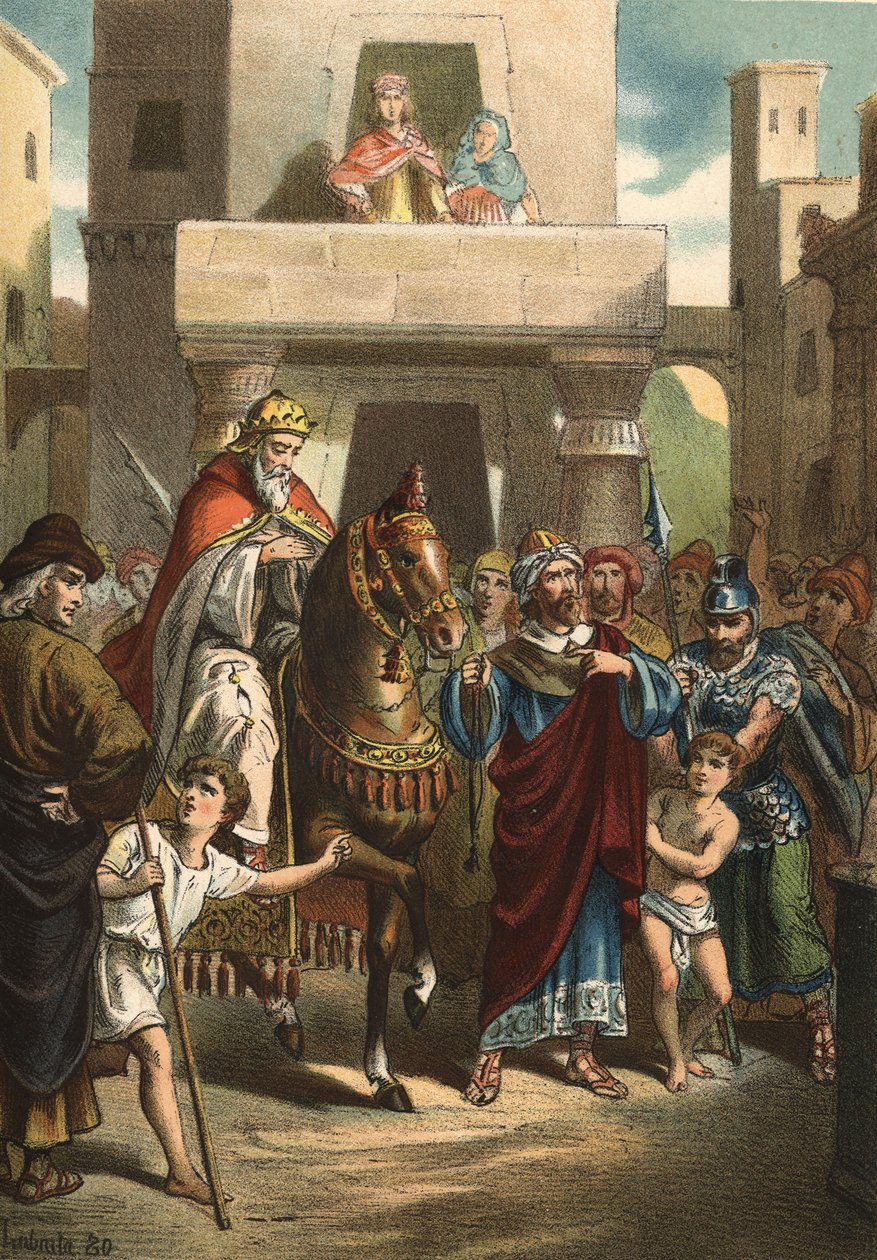 انتصار Mardochee (أو Mordekhai أو Mordecai) ، الشخصية التوراتية (الحياة - القرن الخامس قبل الميلاد). في "" El Culto de la Hermosura "" بقلم خوان جوستو هوغيت ، محرر موليناس هيرمانوس بواسطة فنان غير معروف