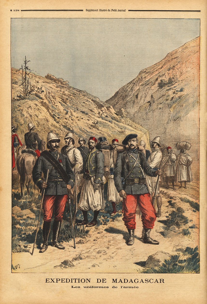 زي الجيش ، زي حملة الحملة من مدغشقر. نقش في "" Le petit journal "" 21/04/1895. مجموعة سيلفا. بواسطة فنان غير معروف