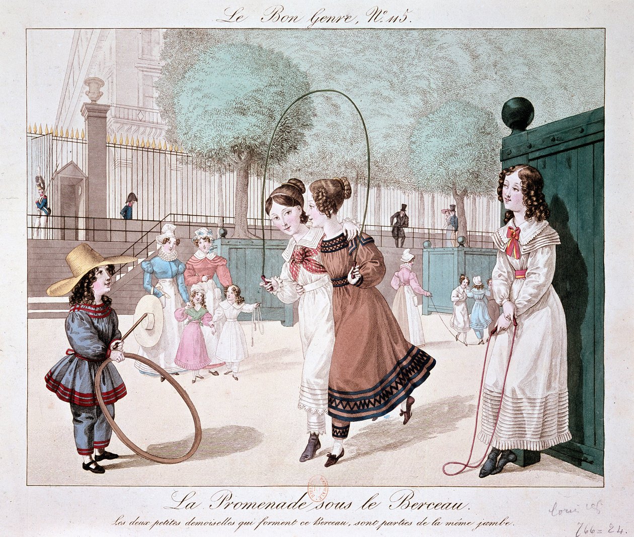 المشي تحت المهد: السيدتان الصغيرتان اللتان تشكلان هذا المهد ، من نفس الساق (Jardin des Tuileries) ، c. 1840 بواسطة فنان غير معروف