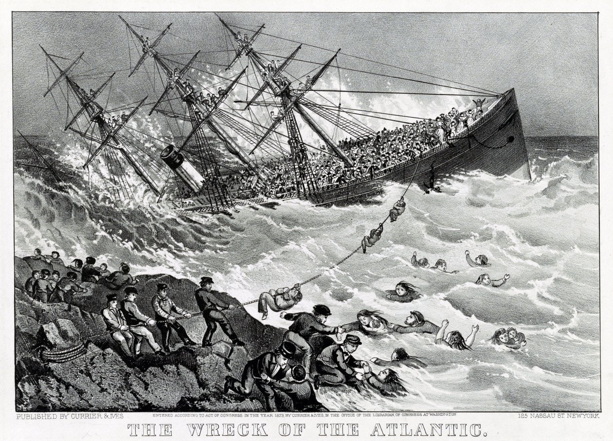 حطام سفينة RMS الأطلسية عبر المحيط الأطلسي من White Star Line ، على ساحل نوفا سكوشا بواسطة فنان غير معروف