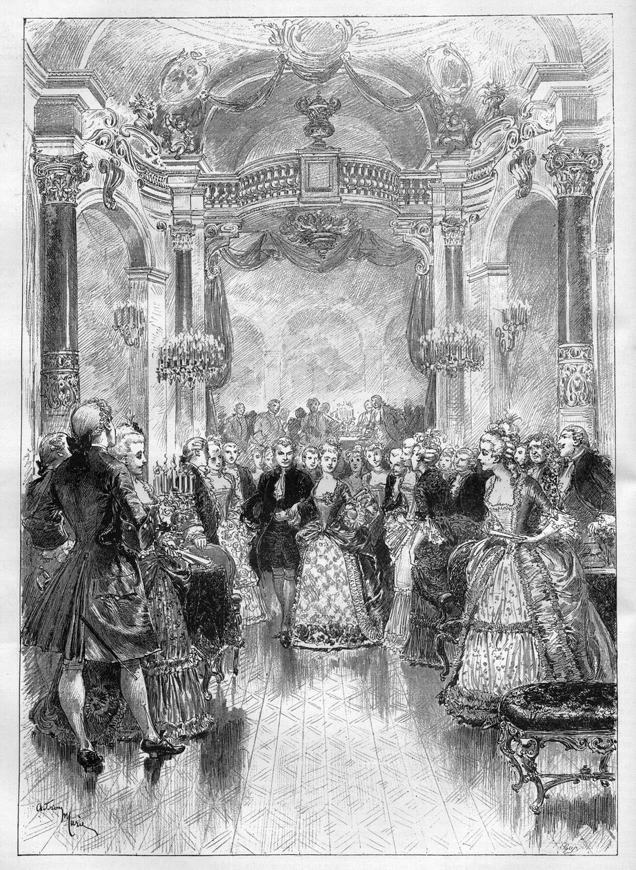 المسرح: "" مانون "، أوبرا كوميدية لهنري (هنري) ميلاك (1831-1897) وفيليب جيل (1831-1901) على موسيقى لجول ماسينيت (1842-1912) ممثلة في أوبرا كوميك. نقش في "" Le Monde Illustré "" بواسطة فنان غير معروف