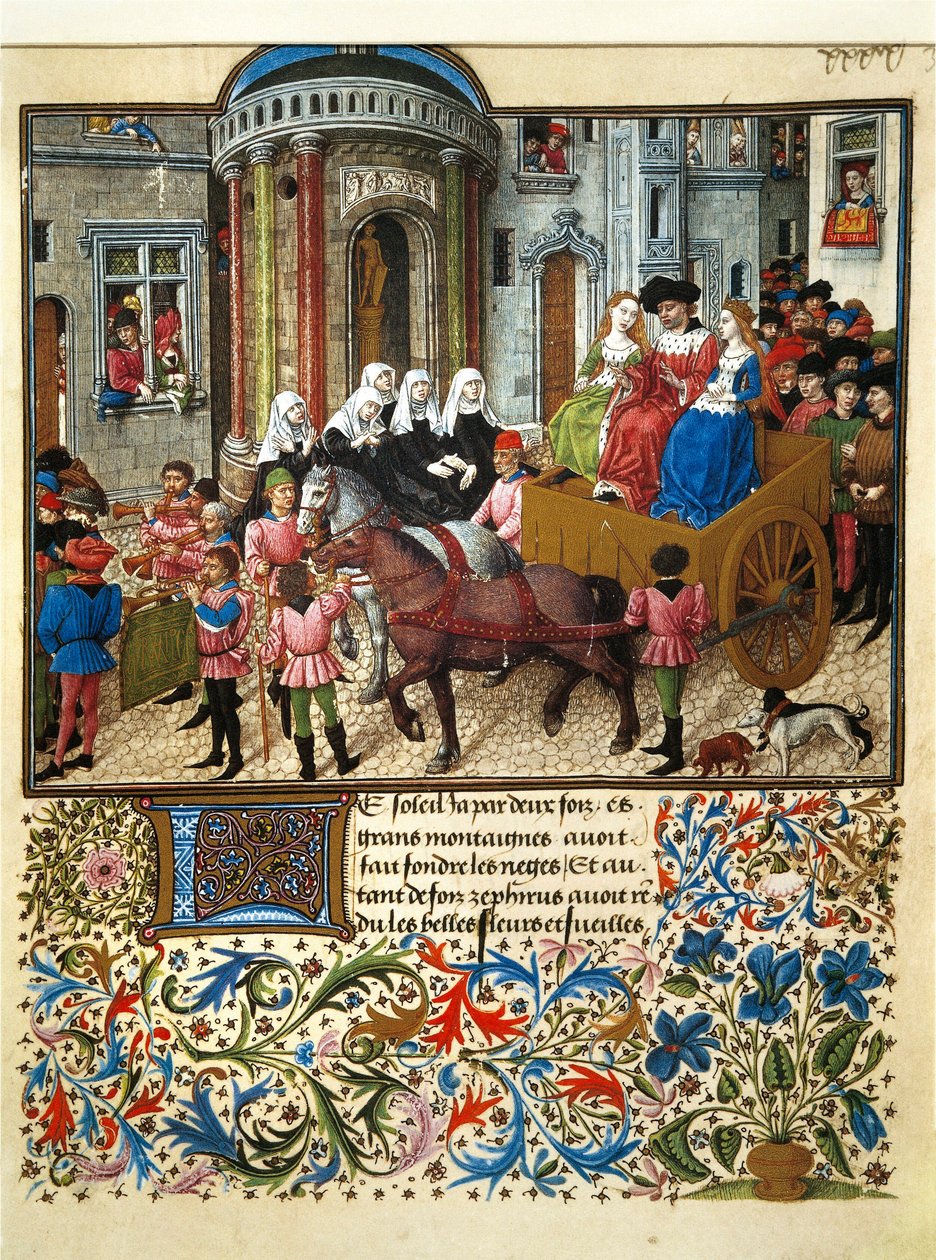 Thesee a Athenes Miniature من مخطوطة فرنسية لـ "Teseida of the Wedding of Emilia" بقلم جيوفاني بوكاتشيو (بوكاتشي) (1313-1375) بواسطة فنان غير معروف