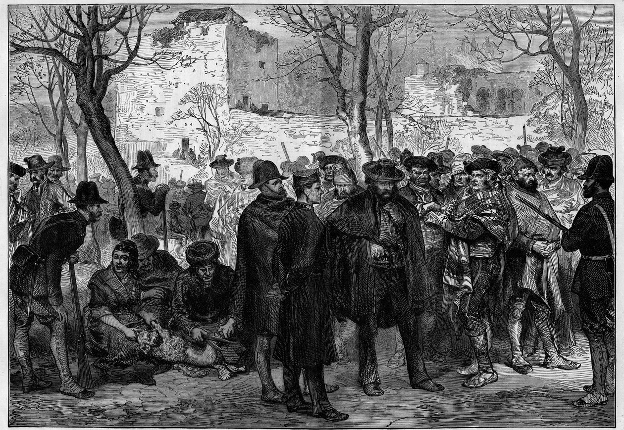 الحرب الكارلية الثالثة (1872-1876): أسرى كارليست في قصر الحمراء بغرناطة. بواسطة فنان غير معروف