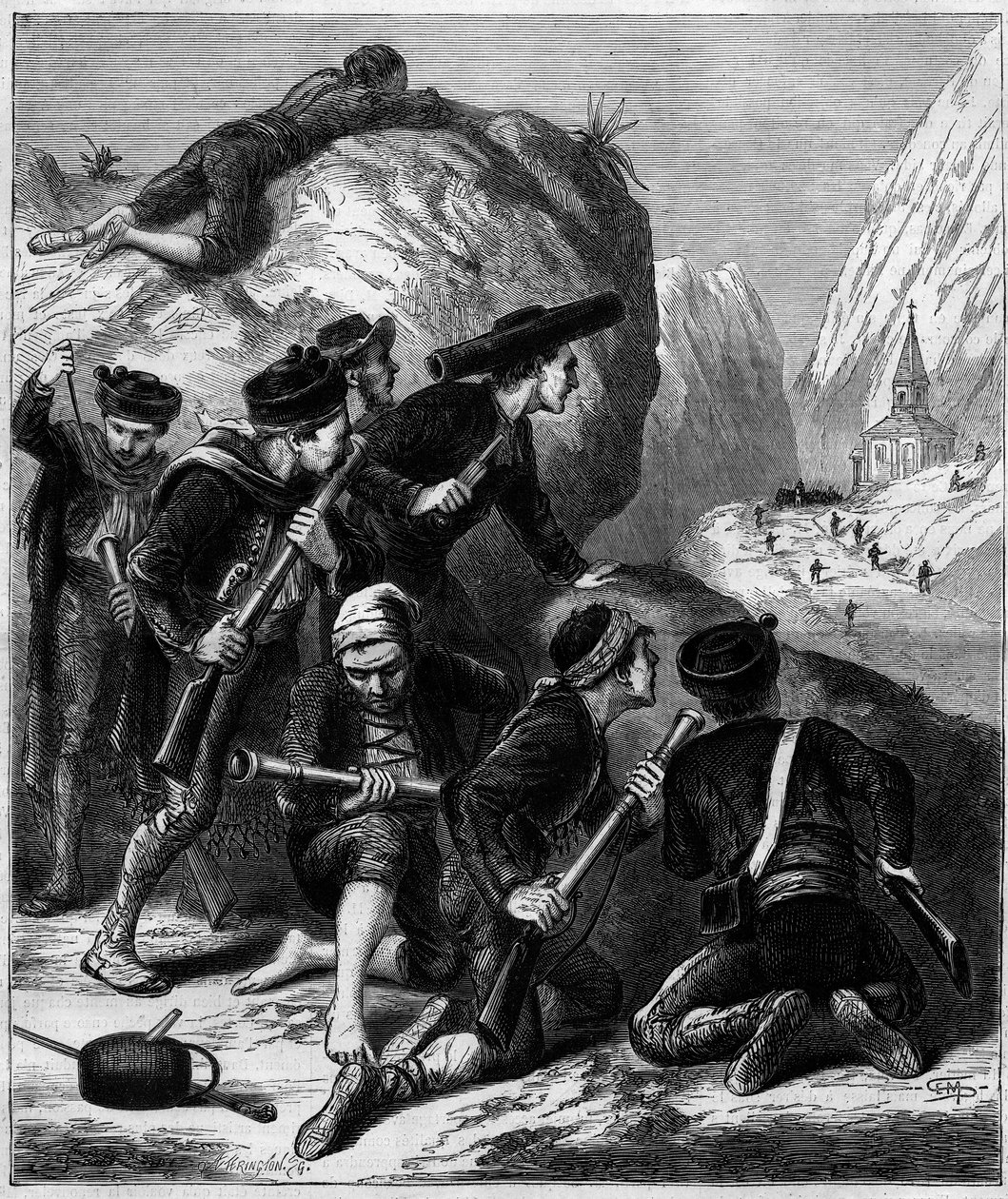الحرب الكارلية الثالثة (1872-1876): كمين كارليست في نافارا. بواسطة فنان غير معروف