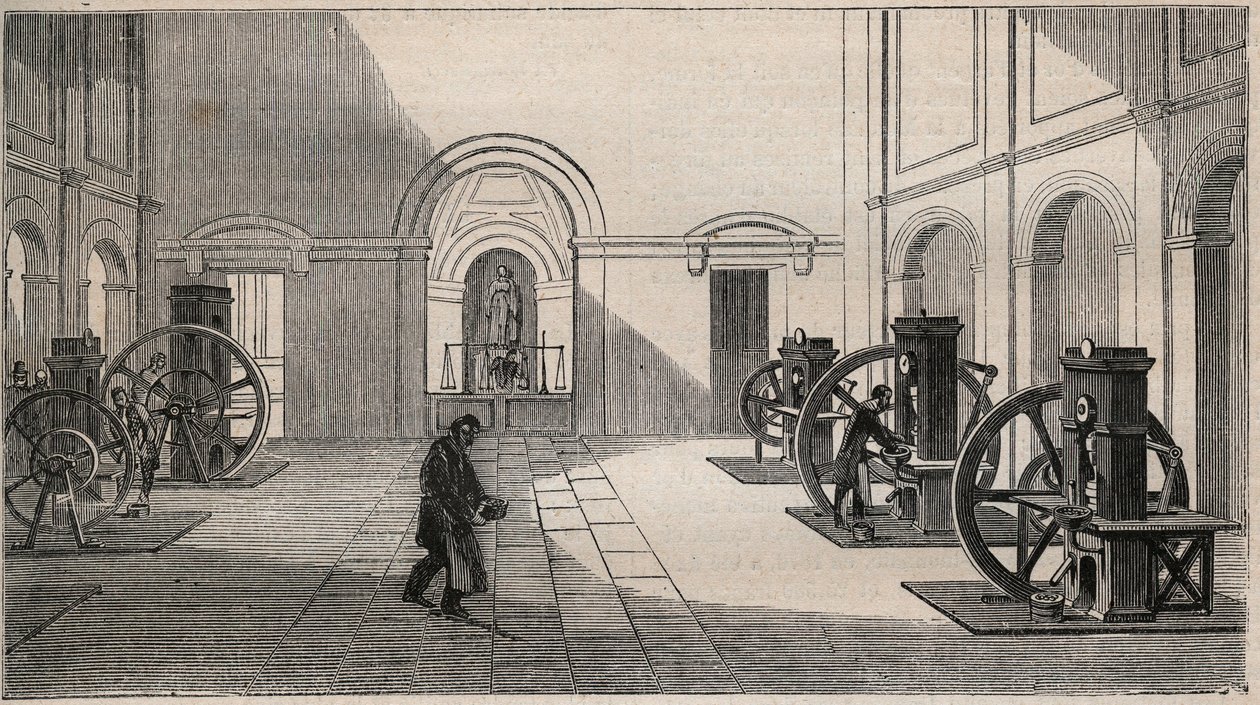 الصحافة النقدية Thonnelier في La Monnaie في باريس - نقش من عام 1877 بواسطة فنان غير معروف