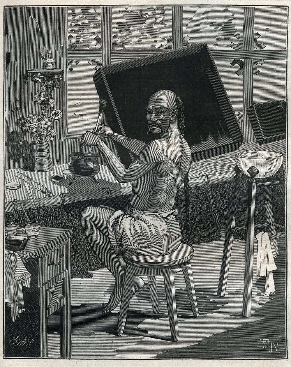 نقص نفط تونغ في الصين. نقش من عام 1885 في "" Les Arts et metiers Illustres "" لأدولف بيتارد. بواسطة فنان غير معروف