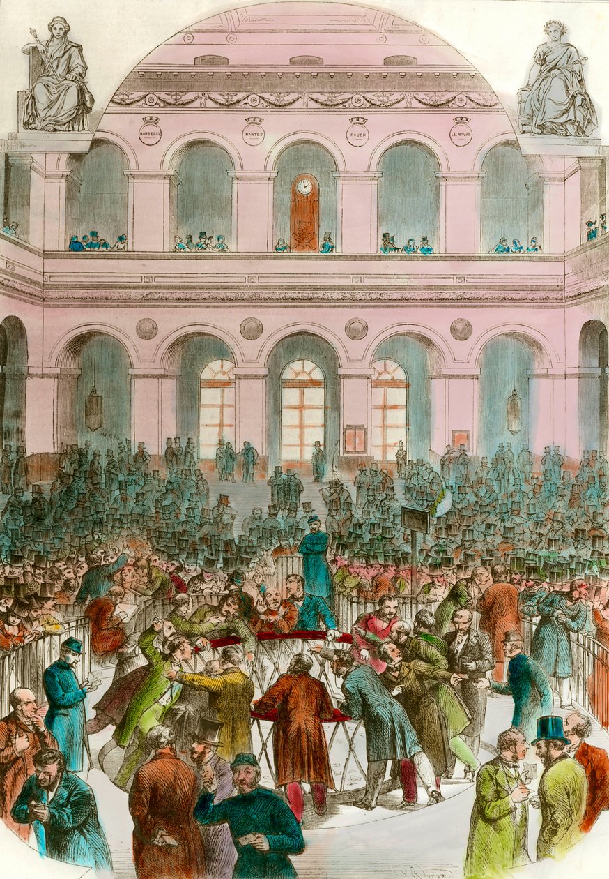 قمامة وكلاء الصرف في مجموعة خاصة Bourse de Paris Engraving 1856 بواسطة فنان غير معروف
