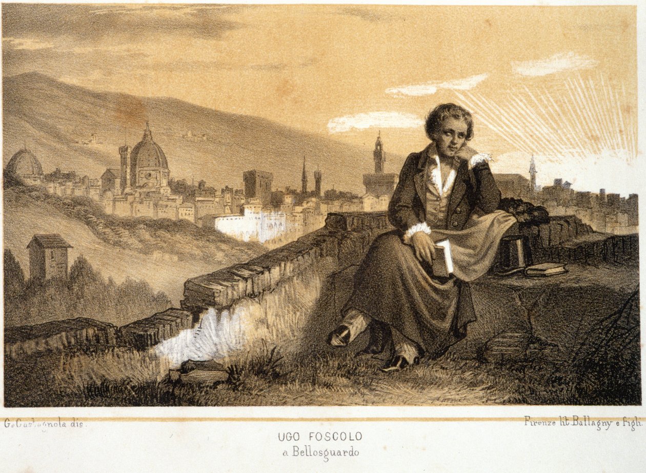 أوغو فوسكولو (1778-1827) ، شاعر وروائي إيطالي ، في بيلوسغاردو - في "Storia d'Italia" بواسطة فنان غير معروف