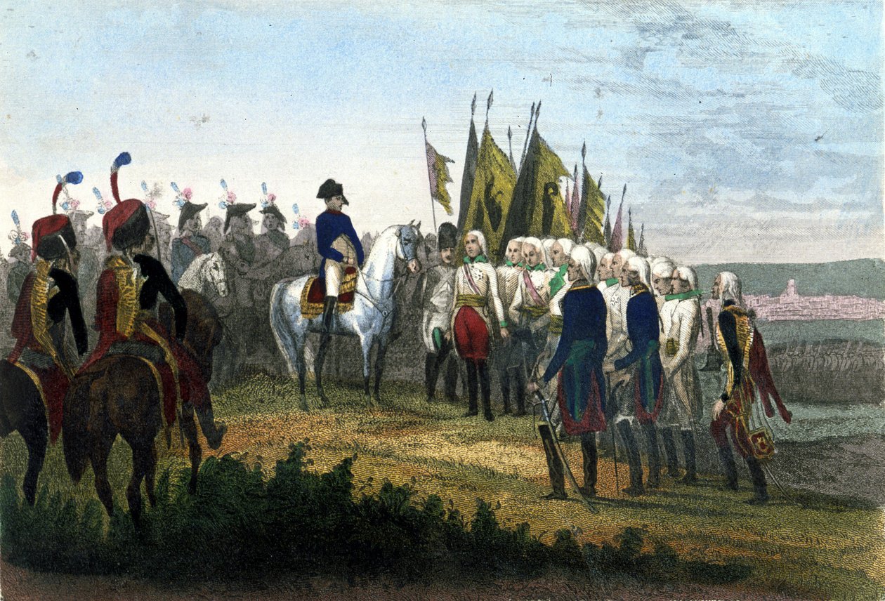 استسلام أولم. 20/10/1805. هزم الجيش النمساوي قوات نابليون. نقش القرن التاسع عشر. بواسطة فنان غير معروف
