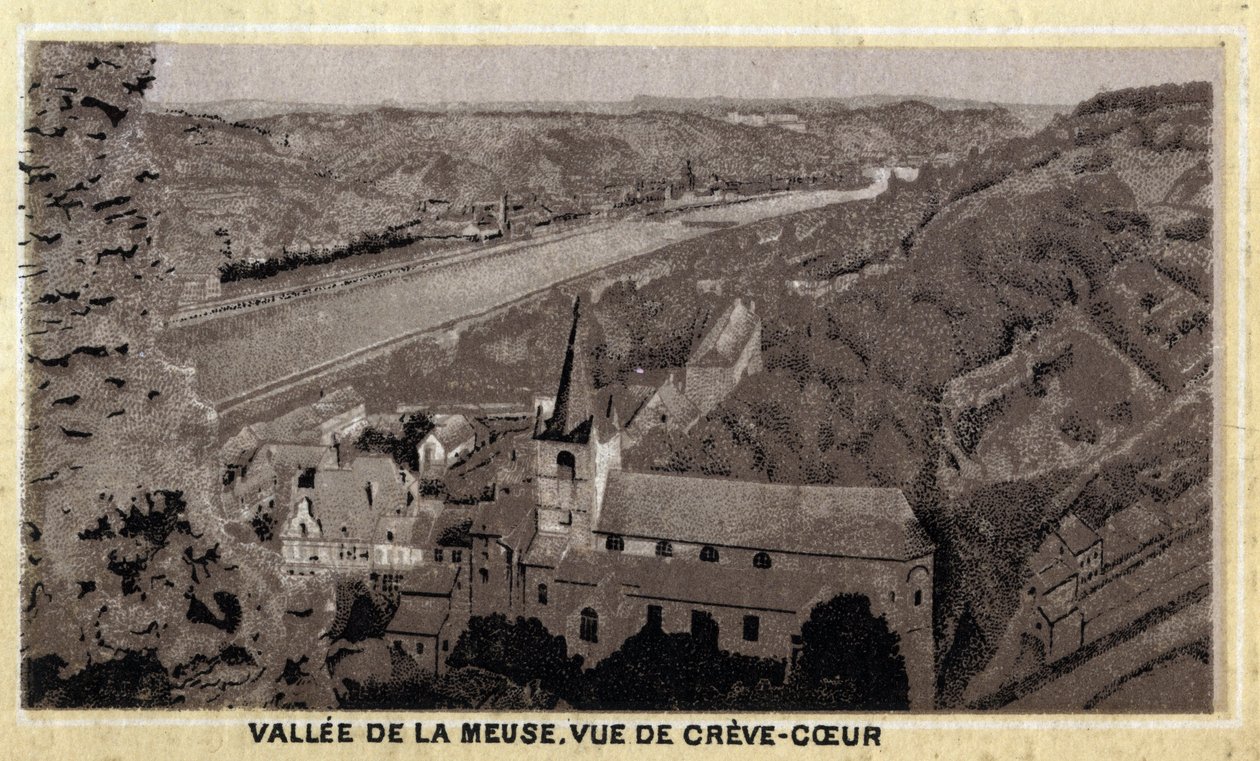 Vallee de la Meuse: منظر لكريف كور (Creve-Coeur أو Crevecoeur) ، والونيا ، بلجيكا. الطباعة الحجرية الملونة في أواخر القرن التاسع عشر. بواسطة فنان غير معروف