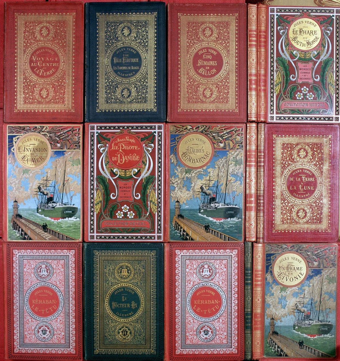 أغلفة متنوعة لكتب Jules Verne المنشورة في طبعات Hetzel. مجموعة مكتبة Jules Verne. باريس. بواسطة فنان غير معروف