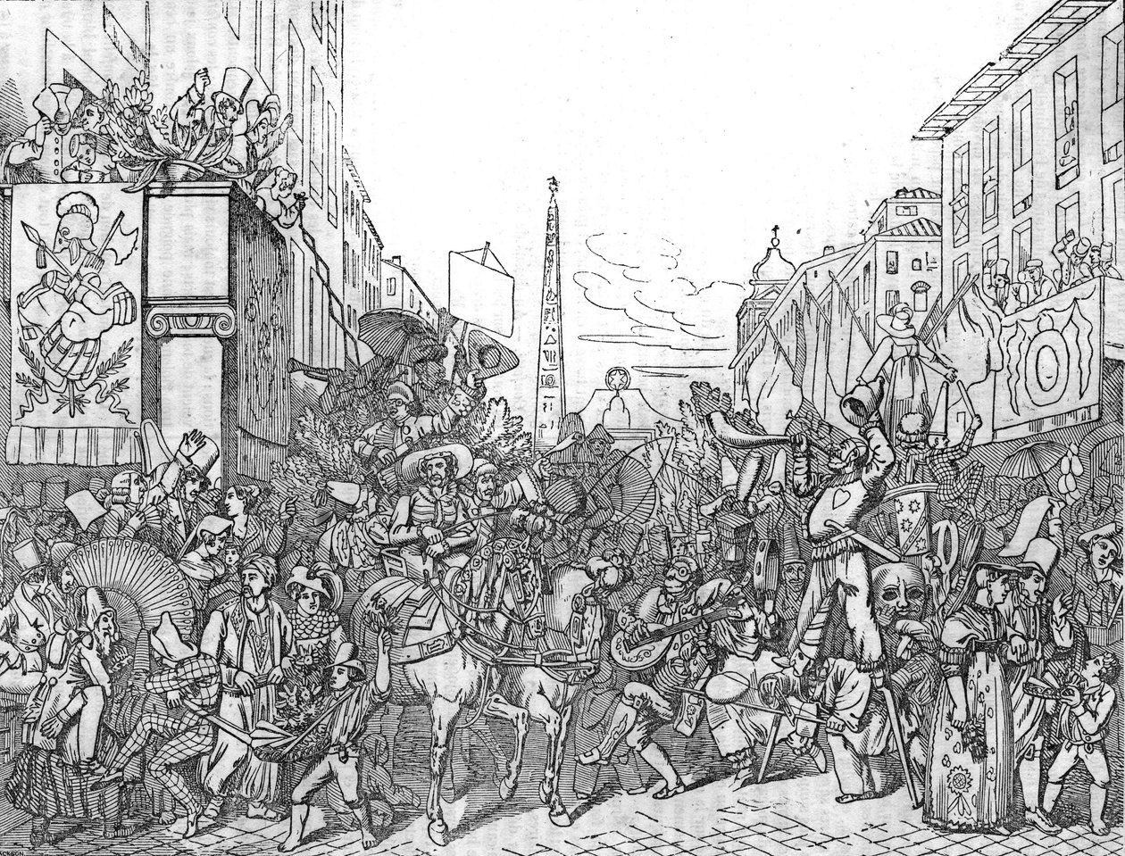 فيا ديل كورسو في روما خلال الكرنفال (كارنيفال) عام 1836. بواسطة فنان غير معروف