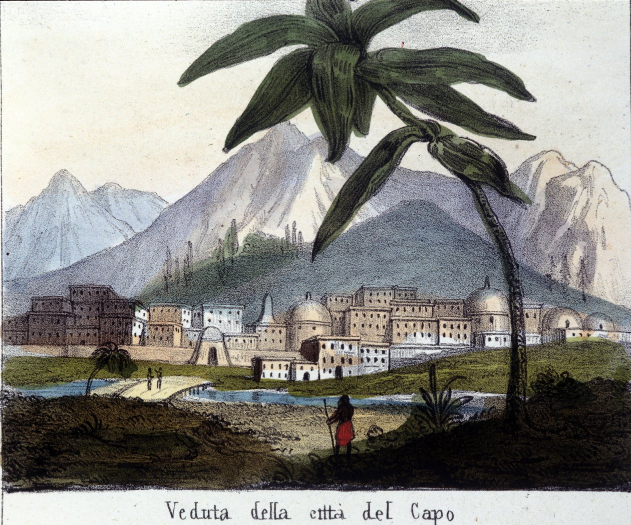 منظر لكيب تاون أو كيب تاون ، في وقت السيطرة البريطانية ، جنوب إفريقيا. 1820 بواسطة فنان غير معروف