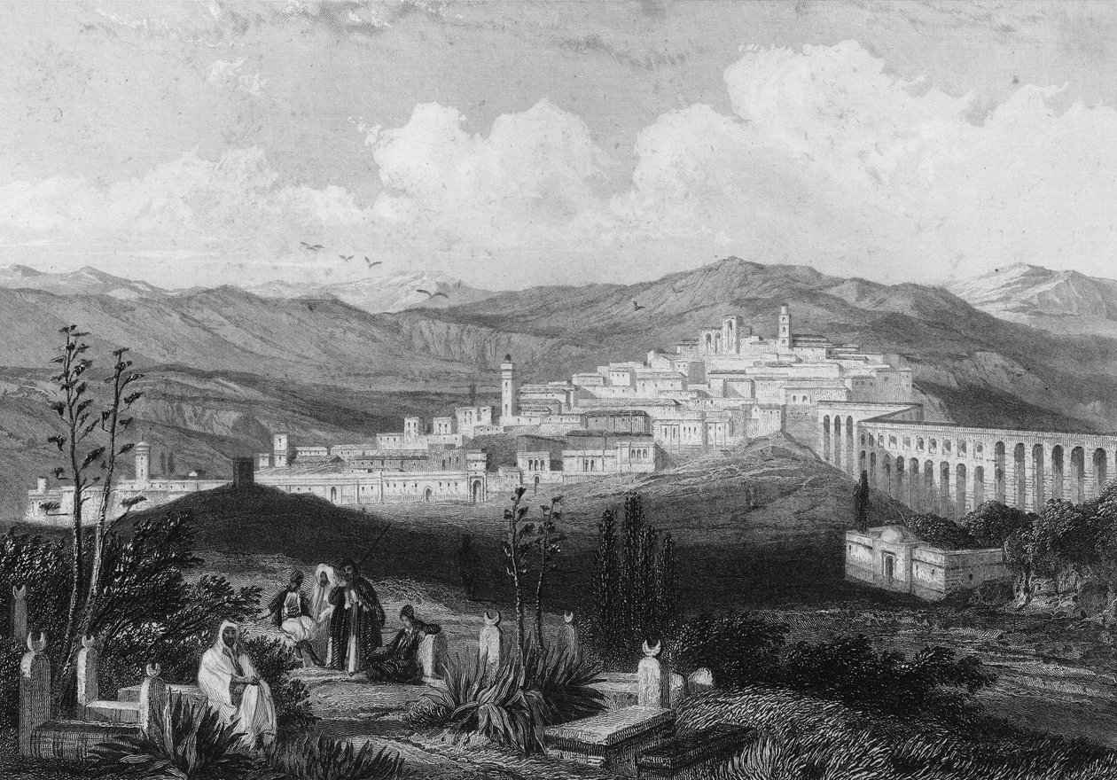 منظر للمدينة ، القلعة الرومانية القديمة ، في الجزائر في القرن التاسع عشر ، في "L'Algerie ancien et moderne" ، بقلم ليون غاليبرت بواسطة فنان غير معروف