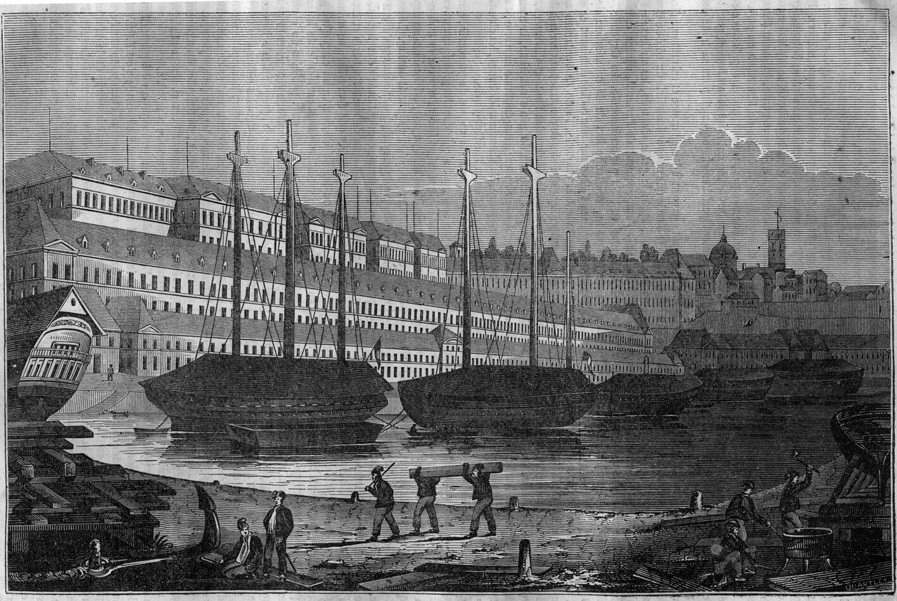 منظر من Corderies و Bagne وبرج Saint Louis (Saint-Louis) في بريست. في "" المتجر الخلاب "" 1835 بواسطة فنان غير معروف